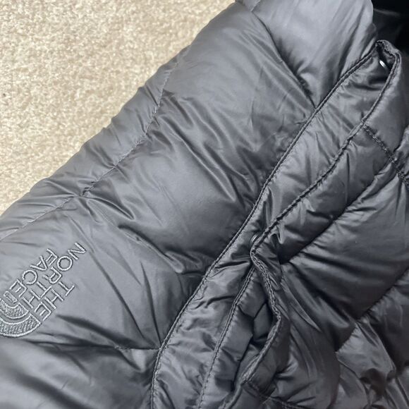 North Face Down Puffer Parka Jacket Womens XS 600 Fill Dark Gray Removeable Hood - Picture 3 of 7